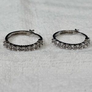 Dazzling Sterling Silver Hoop Earrings Lab Created White Sapphire